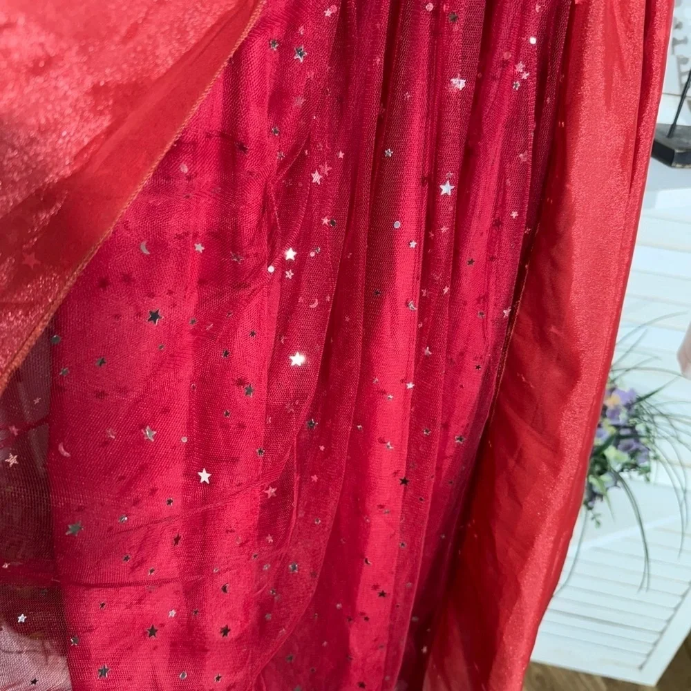 Vintage Embroidered Floral Princess Dress Burgundy Size 12